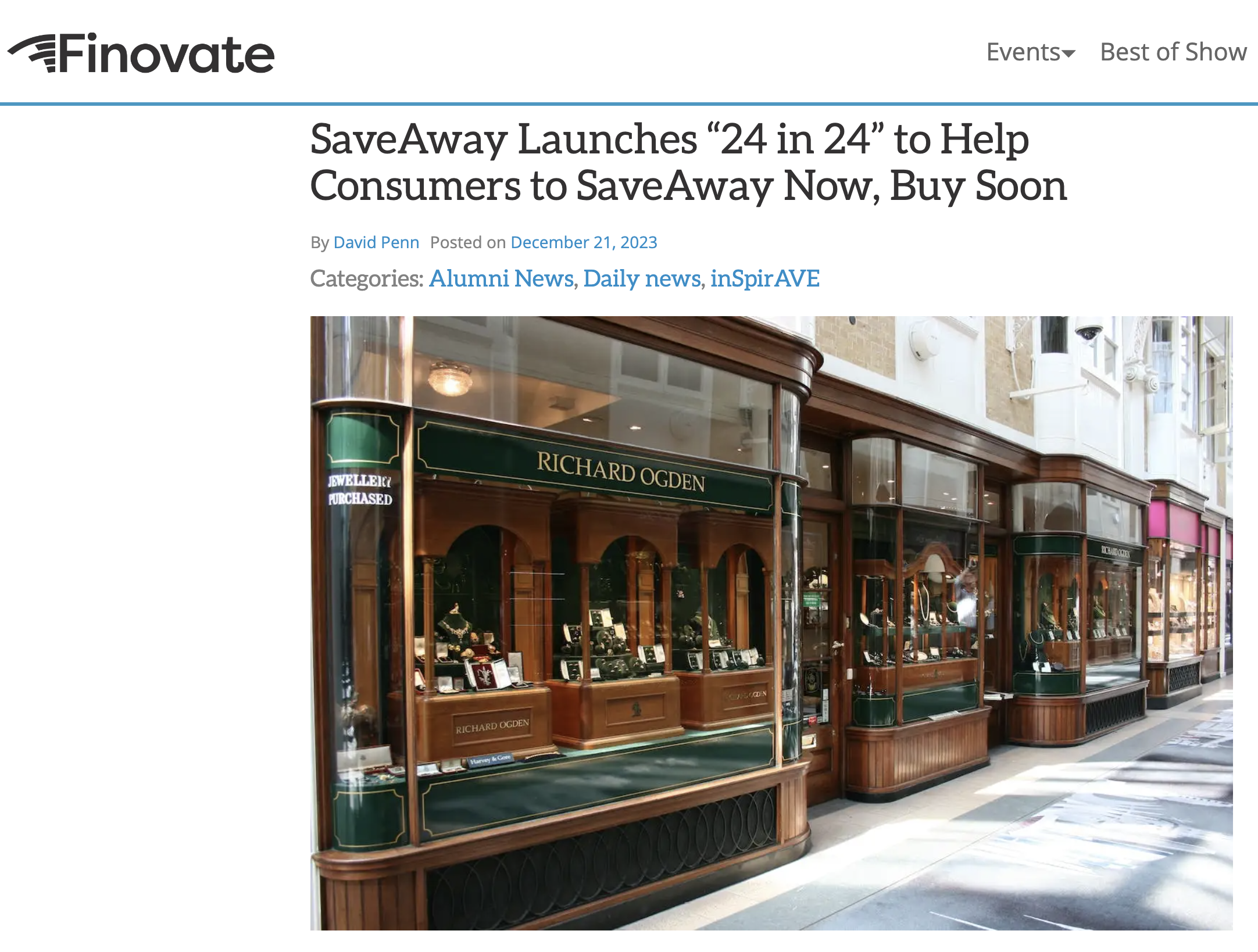 Finovate published SaveAway article
